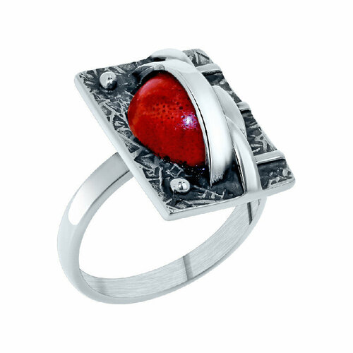 Кольцо, серебро, 925 проба, чернение, коралл, размер 19