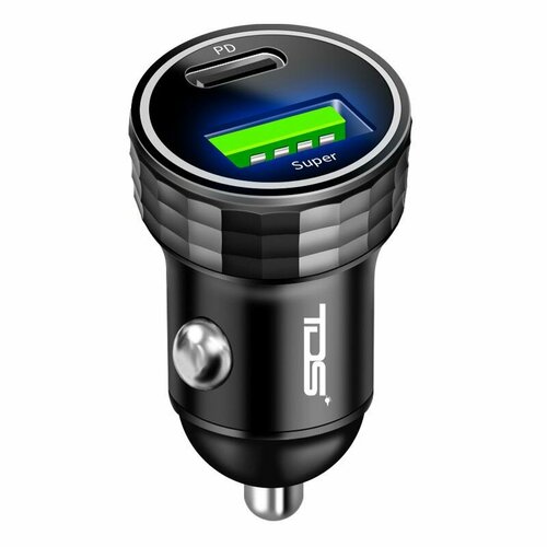 Зарядное устройство автомобильное USB (QC3.0 Super + PD20W,4000mA) TDS TS-CAU72A черный, размер 50*25 мм