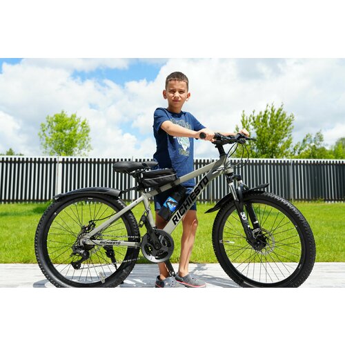 Велосипед RICHIESTO 24 Алюминиевая рама 14 Горный Для детей и подростков Для девочек Спортивный зеленый модель 2024 24500₽