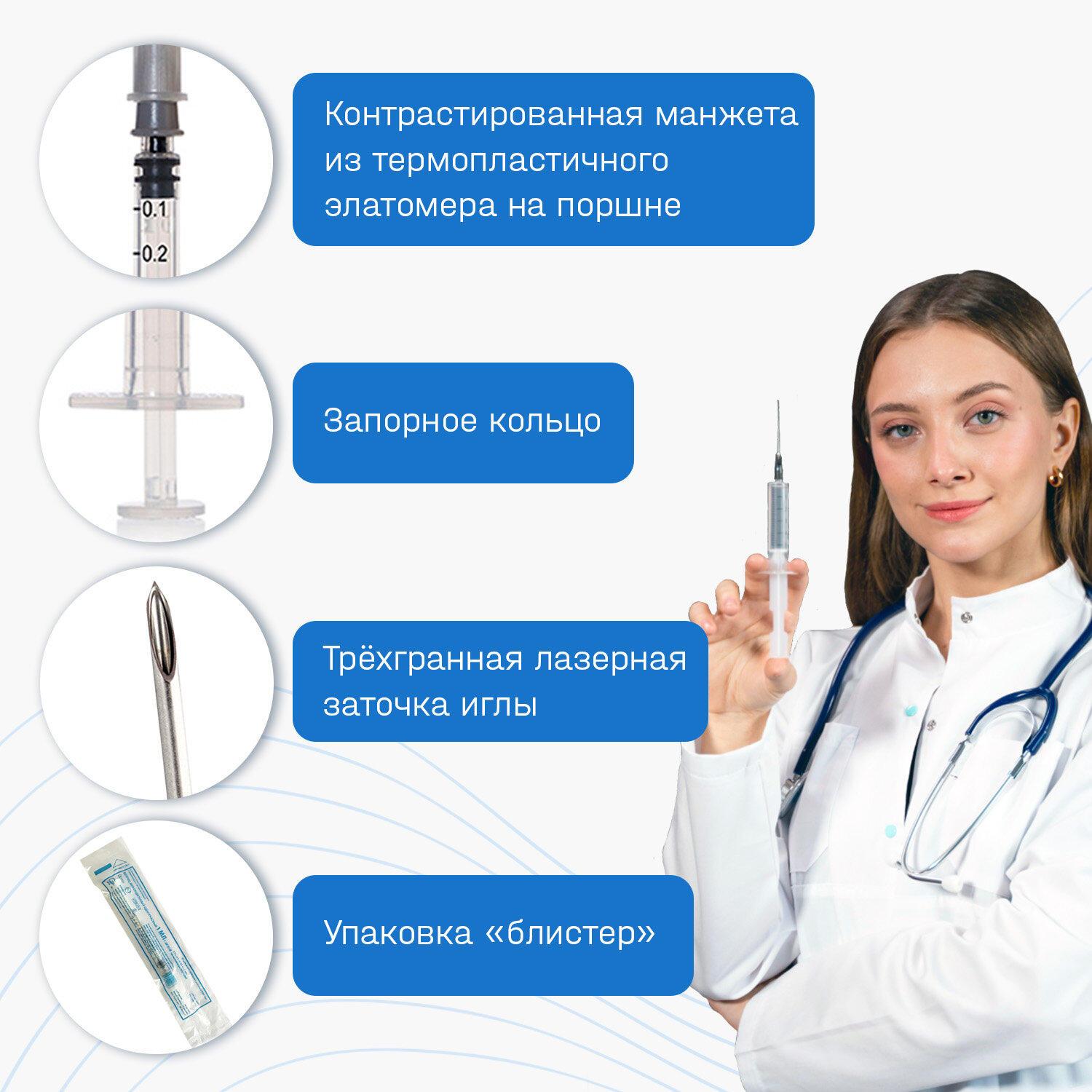 Картинки Шприц 5 мл 100 шт 3-х компонентный инъекционный одноразовый