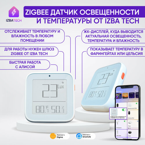 Умный датчик температуры влажности яркости с экраном для Алисы от Tuya с Zigbee 3594₽