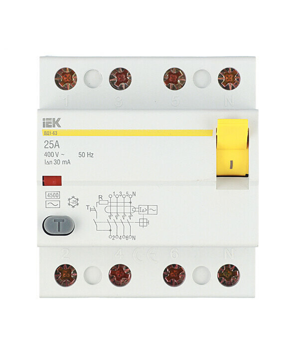 УЗО IEK Karat ВД1-63 25А 3P+N тип AC 30 мА 45 кА (MDV10-4-025-030)