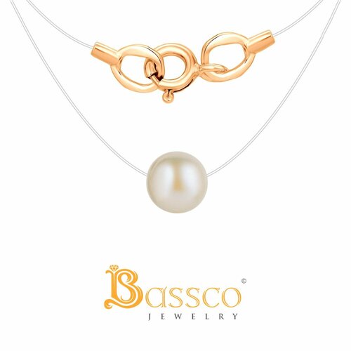 Колье Bassco BASSCO, Женское золотое колье на леске с натуральным жемчугом, золото красное 585, колье невидимка, жемчужина на леске., красное золото, 585 проба, жемчуг, жемчуг культивированный, длина 40 см., золотой, белый