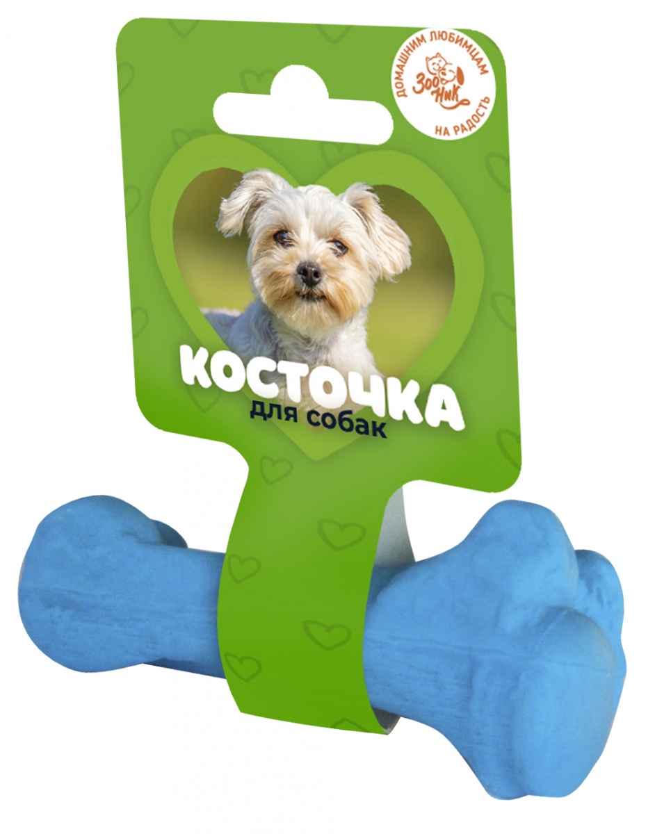 фото Игрушка для собак зооник Кость средняя, литой пластикат, синяя (15,8 см)