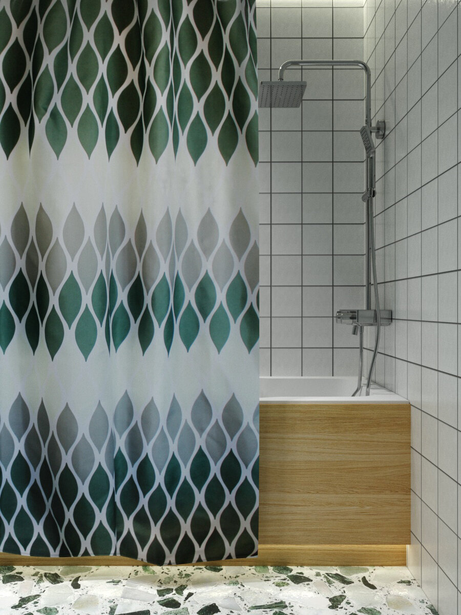 фото Штора для ванной зеленая шторка для ванны занавес в ванную