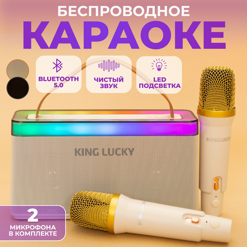 Колонка караоке система для дома 2 микрофона Bluetooth Type C AUX 3600 mah RGB белый 4419₽