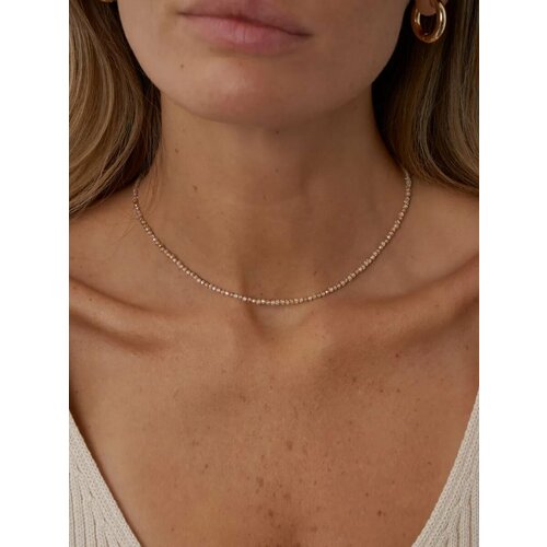 Чокер, длина 38 см, серебряный, бежевый