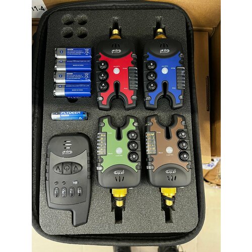 Сигнализаторы поклевки разноцветные 4+1 с пейджером BoyaBy fa211-4 и кейсом для транспортировки