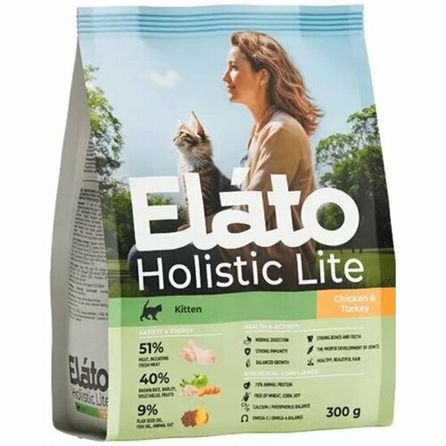 Корм сухой Elato Holistic Lite для котят и беременных/кормящих кошек, с курицей и индейкой, 300 г