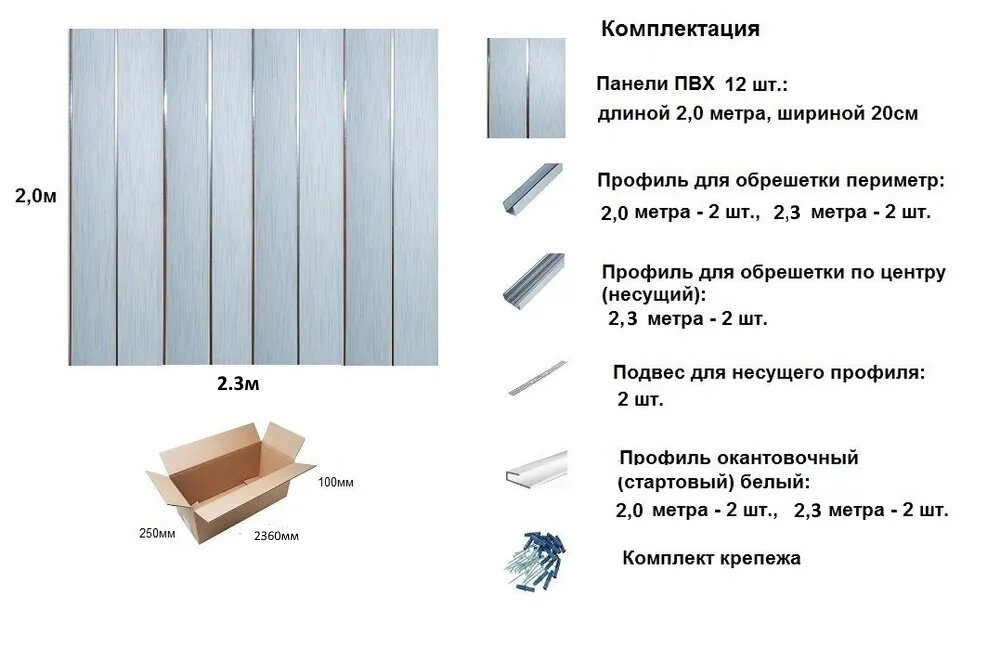Подвесные Потолки Комплект ПВХ потолка для ванной/туалета 2,0-2,3м голубой/полоса хром