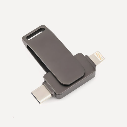 Изображение товара USB флеш накопитель, USB Type-C + Lightning с переходником на USB 3.0 Type-A, 64 GB, черный цвет