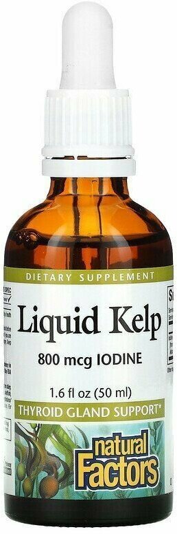 Natural Factors, Liquid Kelp, Жидкие водоросли, йод, 800 мкг, 50 мл