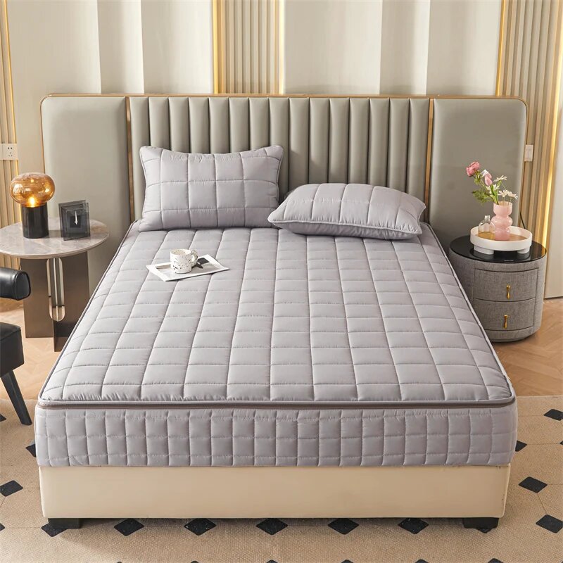 Six Sides All Inclusive Mattress Cover with Zipper Thicken Fitted Sheet Quilted Mattress Protector Pad Couple Customized Size Gray 200x220x30cm 1PC