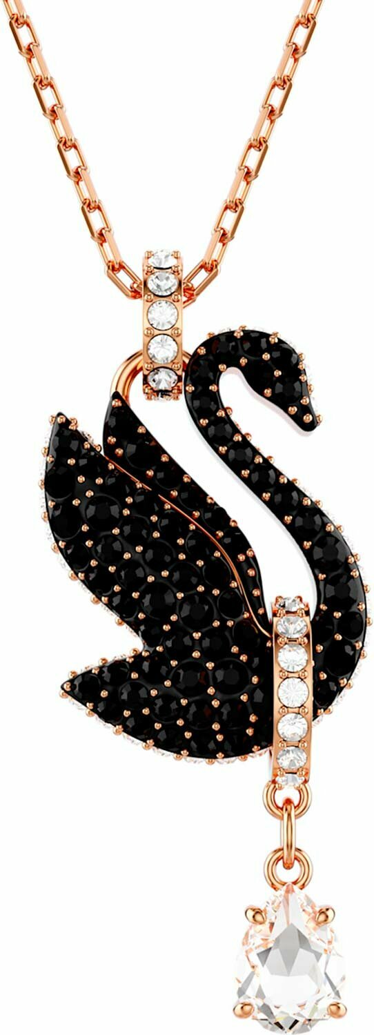 Колье SWAROVSKI, кристаллы Swarovski, длина 49 см, черный, серебряный, золотой — фото 1