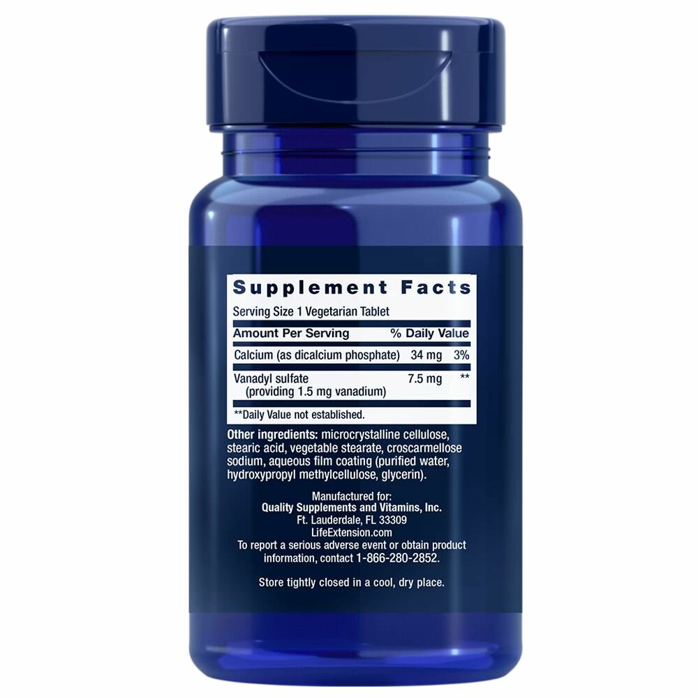 Life Extension Vanadyl Sulfate 7.5 mg 100 таблеток, Сульфат ванадила — фото 1