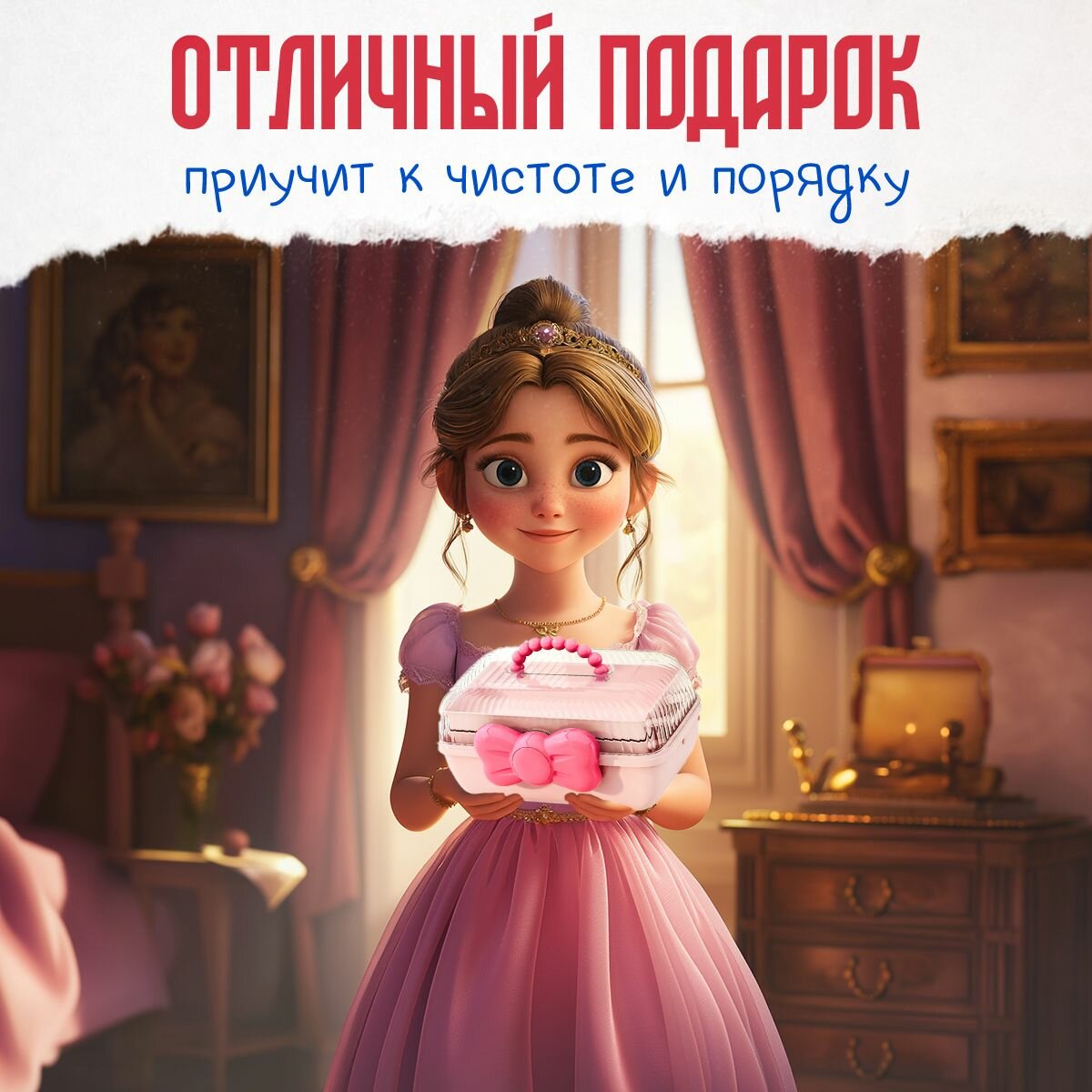 Шкатулка для девочки / Органайзер для резинок и заколок / розовый — фото 1