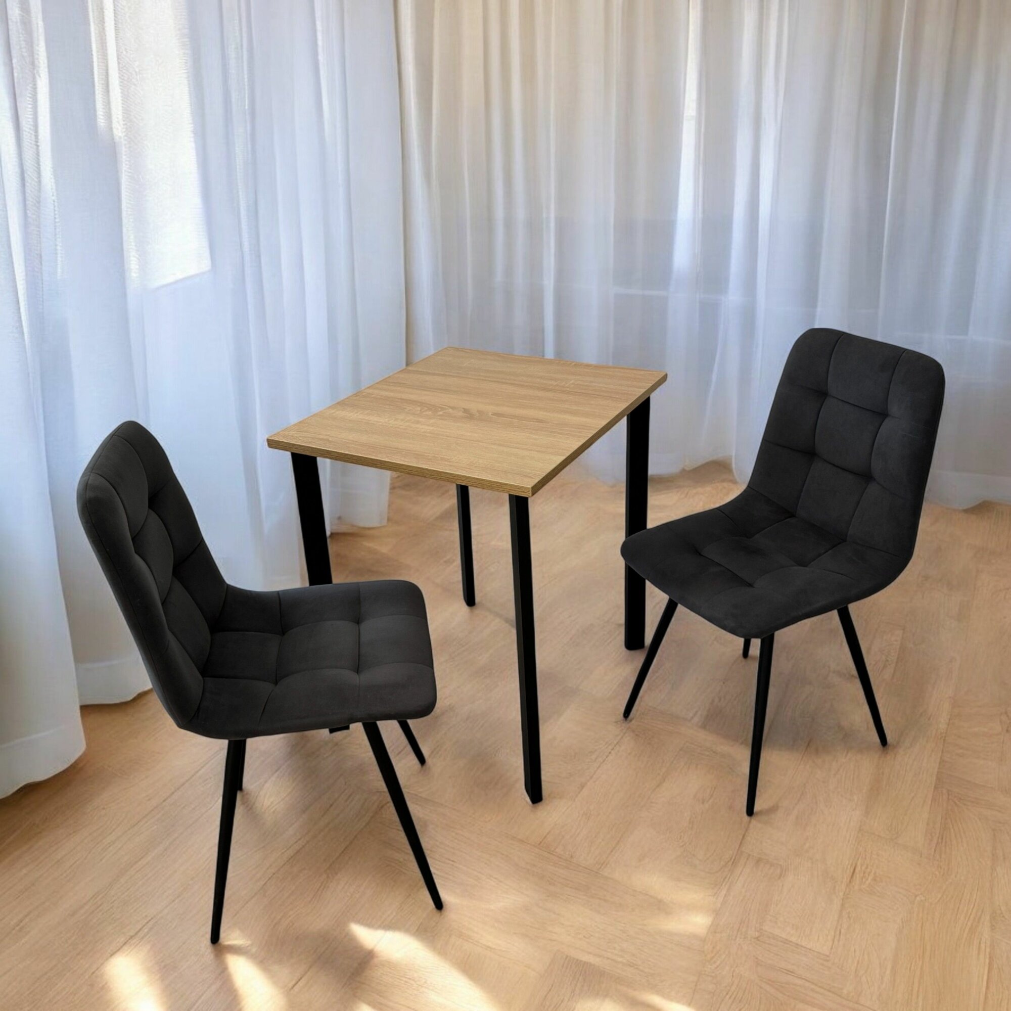 Стол обеденный/ цвет столешницы Дуб Сонома, 80*70 см. Ножки черные.