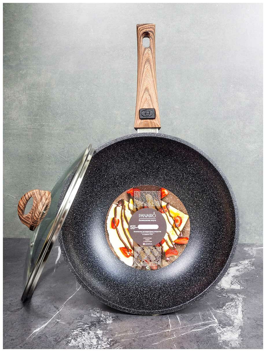 Сковорода-ВОК Panairo ECO induction с крышкой и съемной ручкой, 28 см, индукция (ECO-WOK-28-Sruswd-K. wd-I) — фото 1
