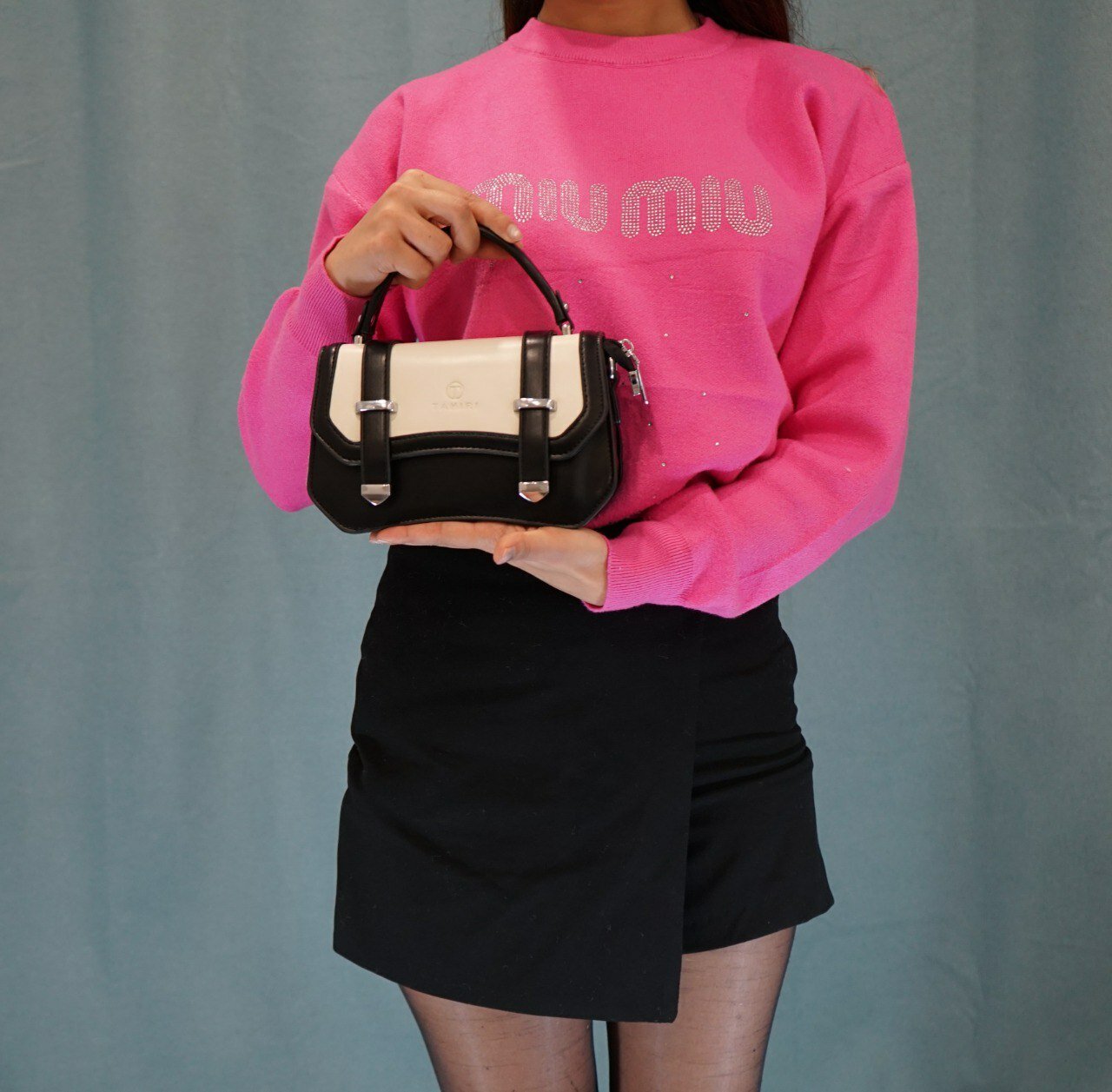 Комплект сумок багет , фактура гладкая, белый/черный