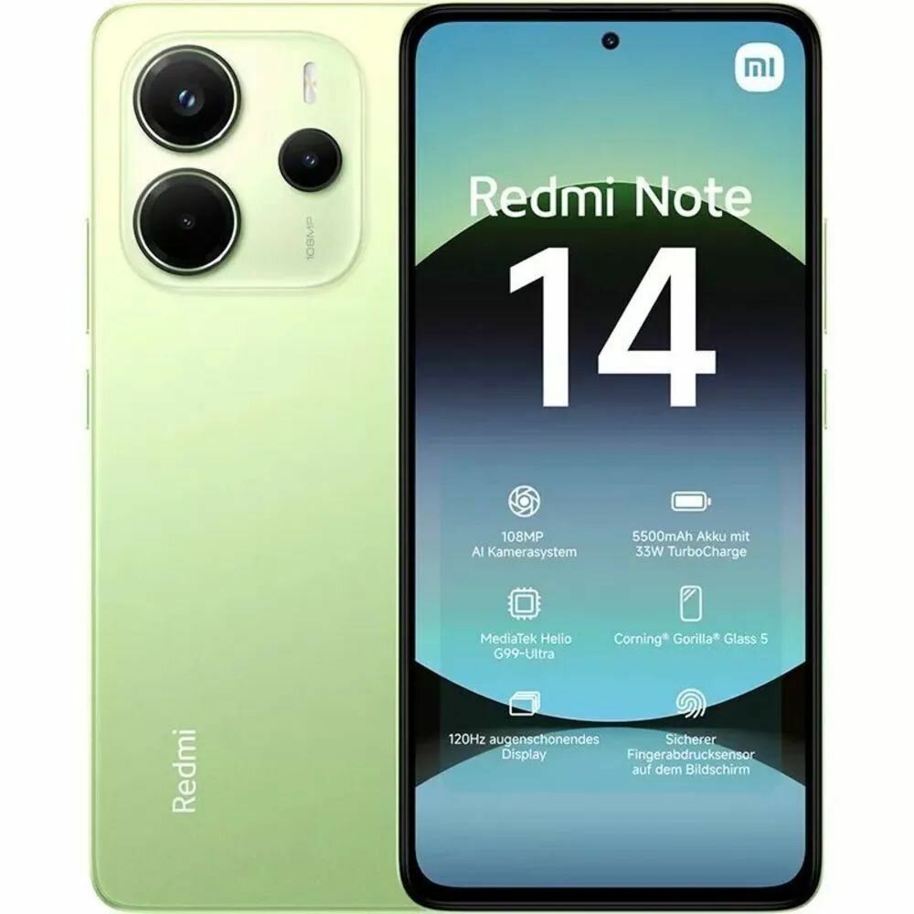 Смартфон Xiaomi Redmi Note 14 8/256Gb, Lime green/Лаймовый зеленый