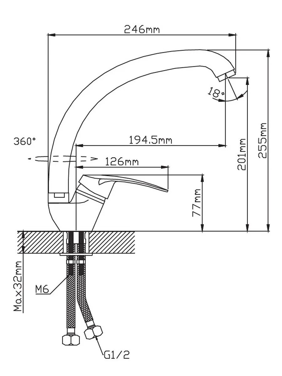 Смеситель Diadonna, поворотный излив, латунь, однорычажный, с ограничителем расхода — фото 1