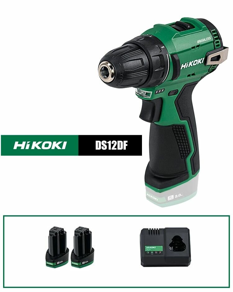 Дрель шуруповерт аккумуляторная бесщеточный HiKOKI DS12DF Новый стиль   BRUSHLESS шуруповерт 35 Hм  12 В  0 500 1600 об мин  2 АКБ  2 Ач  Без ящика для инструментов
