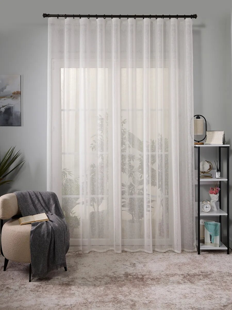 Тюль в гостиную, спальню, на кухню, SANPA HOME, под лен 290х260 см,1шт, шторная лента — фото 1