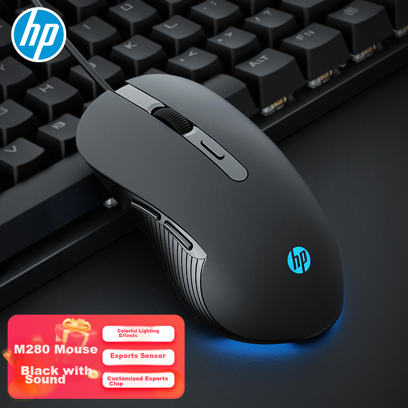 HP M280 Gaming Mouse, Black with Sound, Wired E-Sports Gaming Mouse for Laptop And Desktop, RGB Lighting for Men And Women, Office Computer Accessory for LOL And PUBG