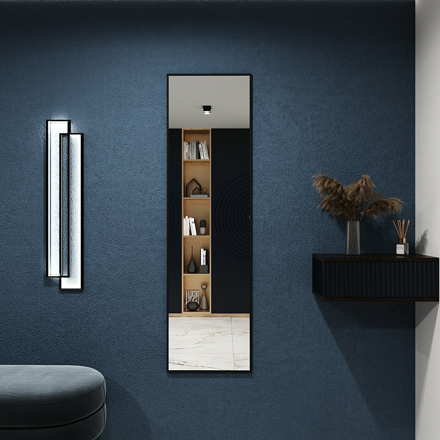 Зеркало настенное в алюминиевой раме BLX MIRROR 160х50 см. Черное