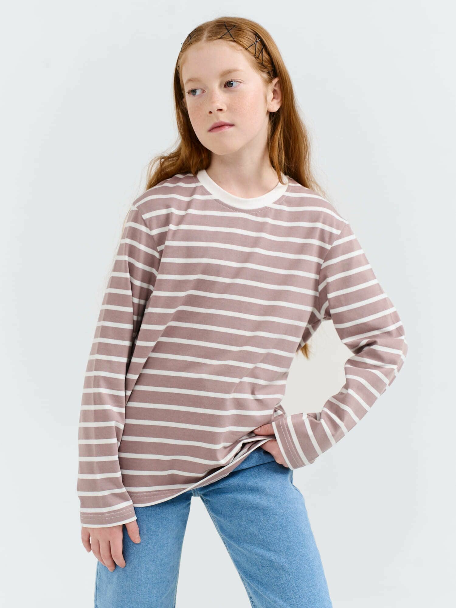 Лонгслив BUNGLY Базовая коллекция, размер 164, бежевый, белый