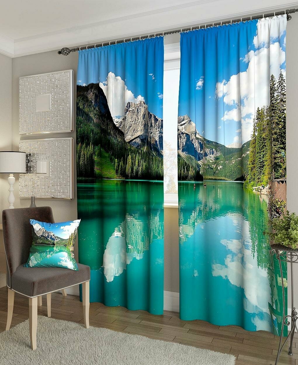 Фотошторы AT HOME Озерная гладь высота 260 см, ширина 150 см, крепление - шторная лента