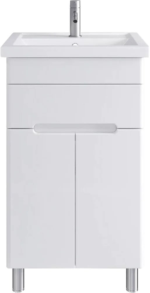 Тумба с раковиной SanStar Модена 50 50 см из МДФ из фарфора с ящиками белая прямоугольная в современном стиле