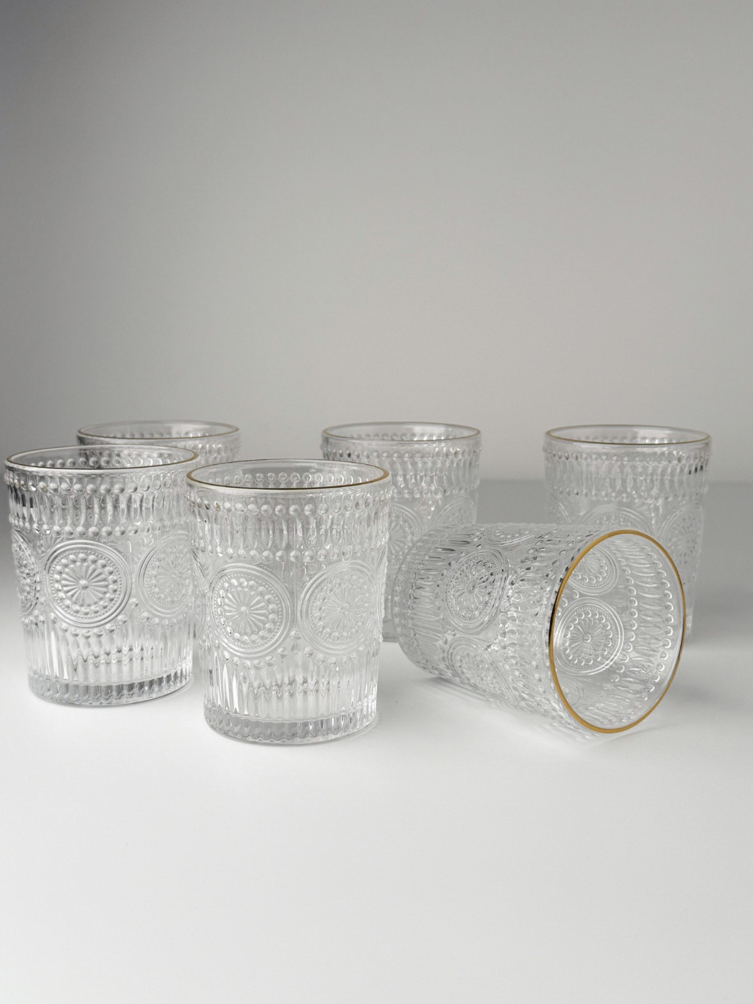 Набор винтажных стаканов из стекла, 6 штук — для виски, коктейлей, воды и сока