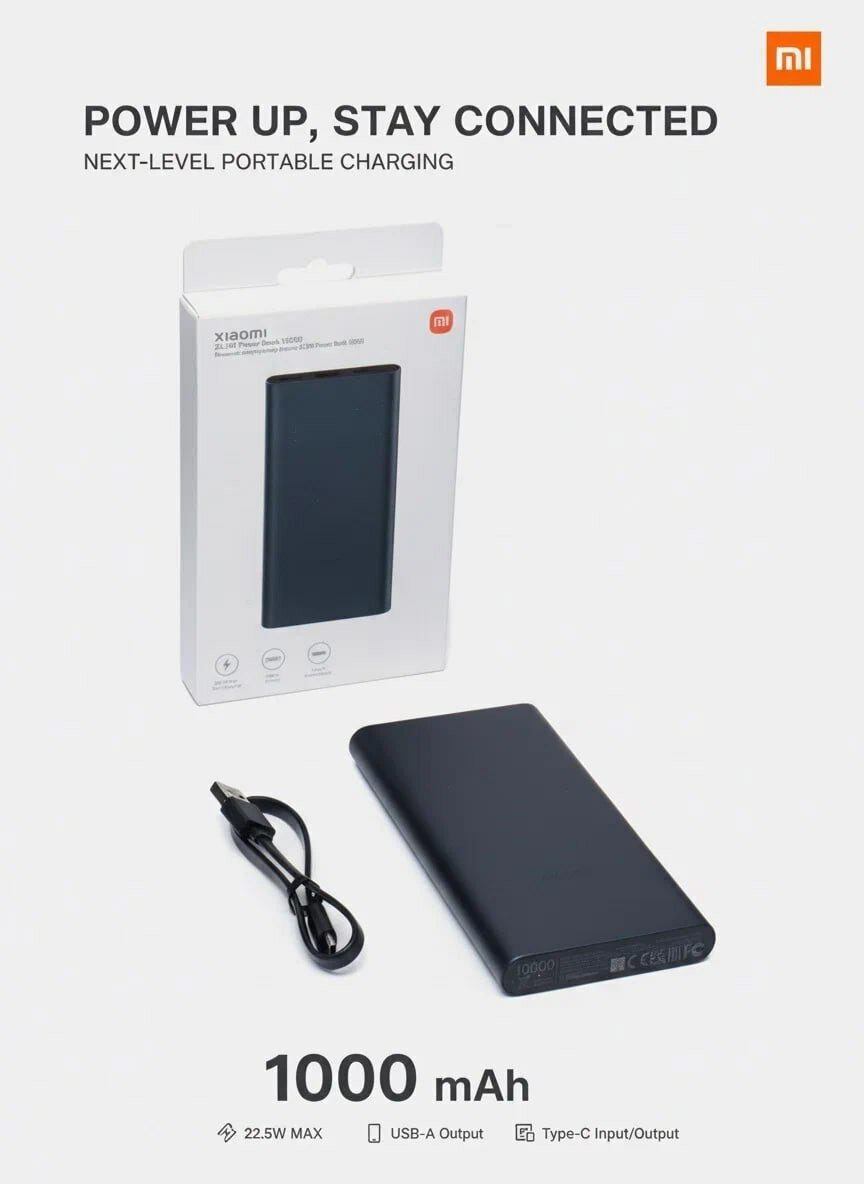 Внешний аккумулятор Xiaomi Power Bank Pro, быстрая зарядка, черный, 10000 мАч