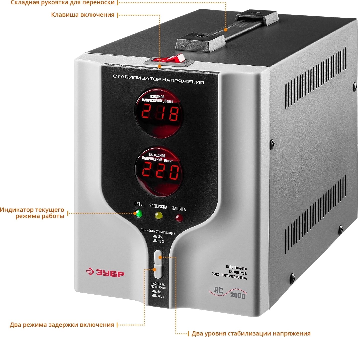 Автоматический стабилизатор напряжения ЗУБР 59375-2 — фото 1