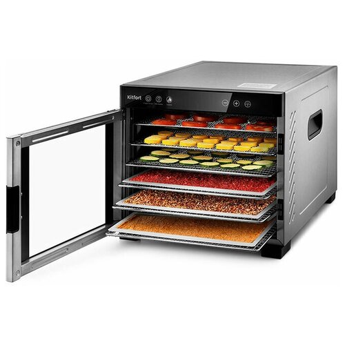 Сушилка для овощей фруктов пастилы рыбы и мяса Kitfort КТ-1916 сушилка для посуды с УФ-лампой 6 металлических решеток 6 сеток 6 для пастилы 1748000₽