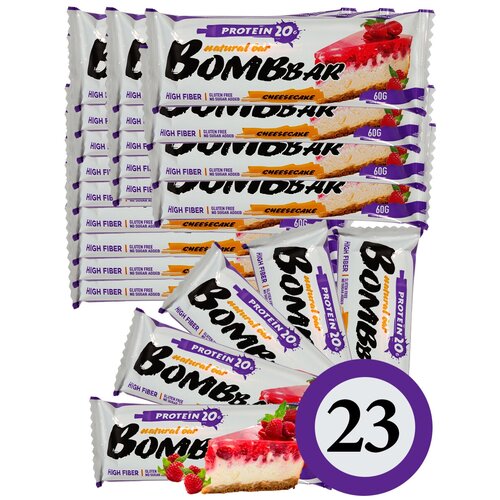 Протеиновый батончик Bombbar Protein Bar 23 x 60 г, Малиновый чизкейк протеиновый батончик bombbar малиновый чизкейк 60 г