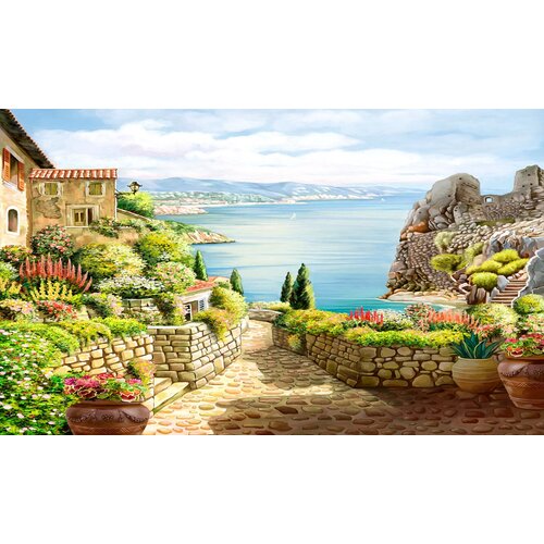 Моющиеся виниловые фотообои GrandPiK Картина Средиземноморский пейзаж, 450х270 см