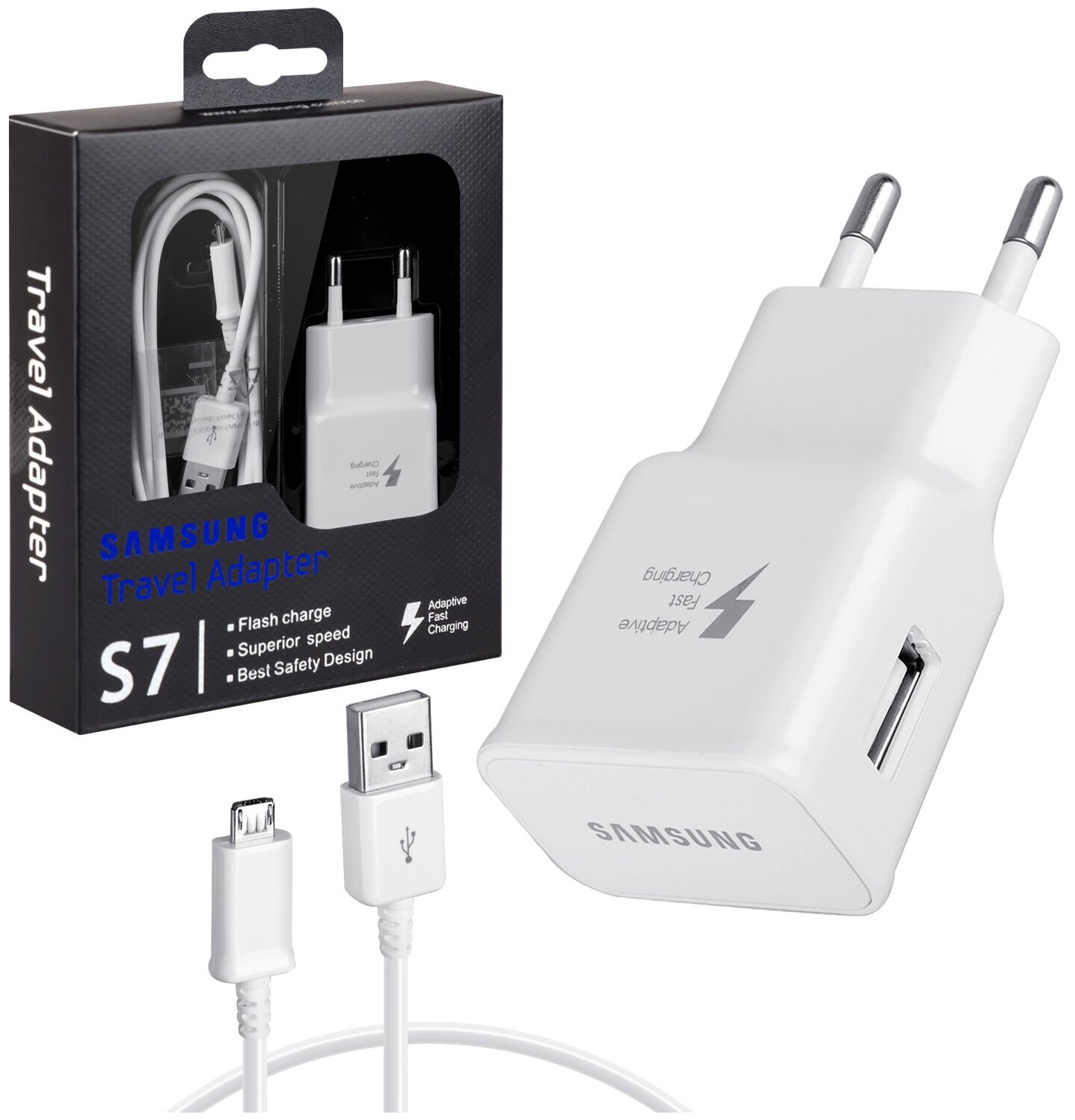 Сетевое зарядное устройство для Samsung / Micro USB S7 2A белый (аналог)