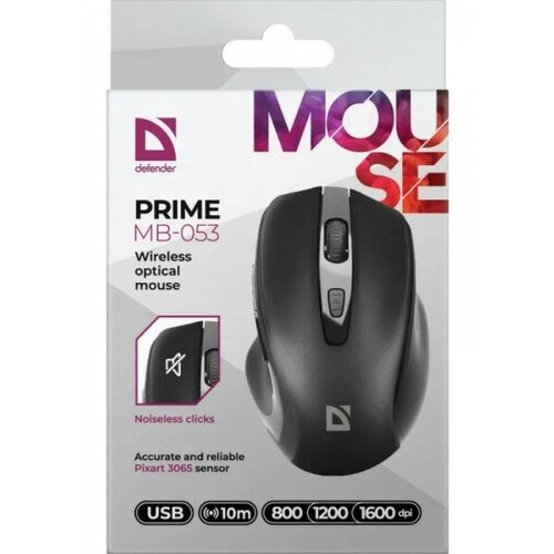 Мышь беспроводная Defender Prime MB-053 черный,6D,800-1600dpi, бесшумн