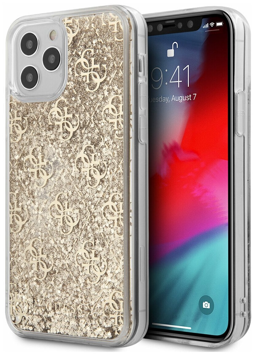 Чехол CG Mobile Guess Liquid Glitter 4G Hard для iPhone 12/12 Pro, Золотой