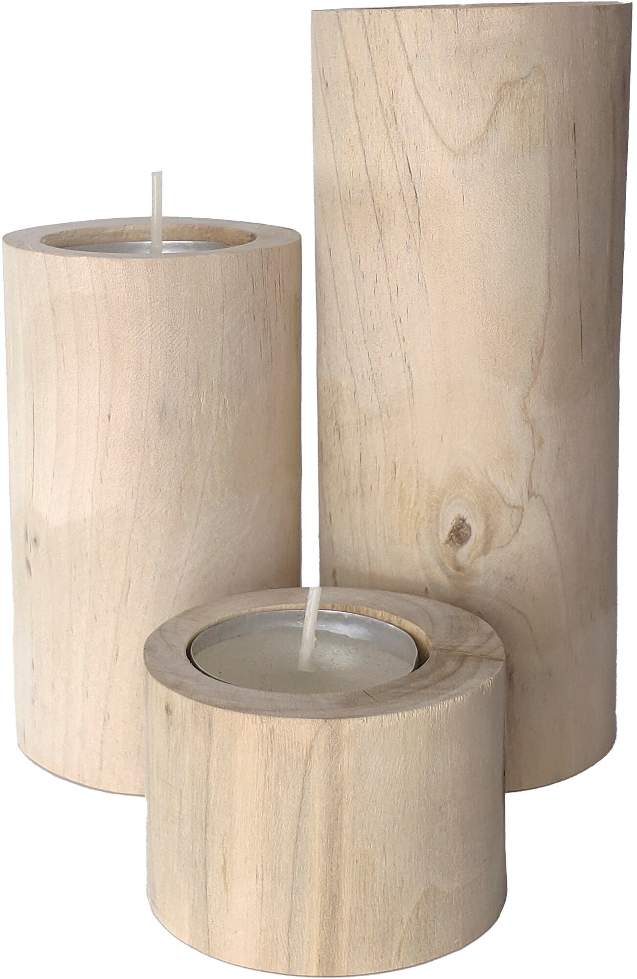 Комплект подсвечников 3 шт. из дерева настольные, для чайной свечи, натуральная береза - фотография № 4