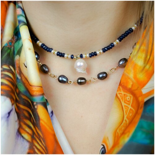 Чокер ожерелье Carolon для женщин / Стильный чокер на шею / Ожерелье из бисера и жемчуга 32 см
