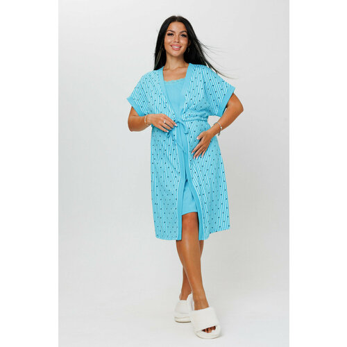 фото Комплект для кормления modellini, сорочка, халат, короткий рукав, размер 52, голубой