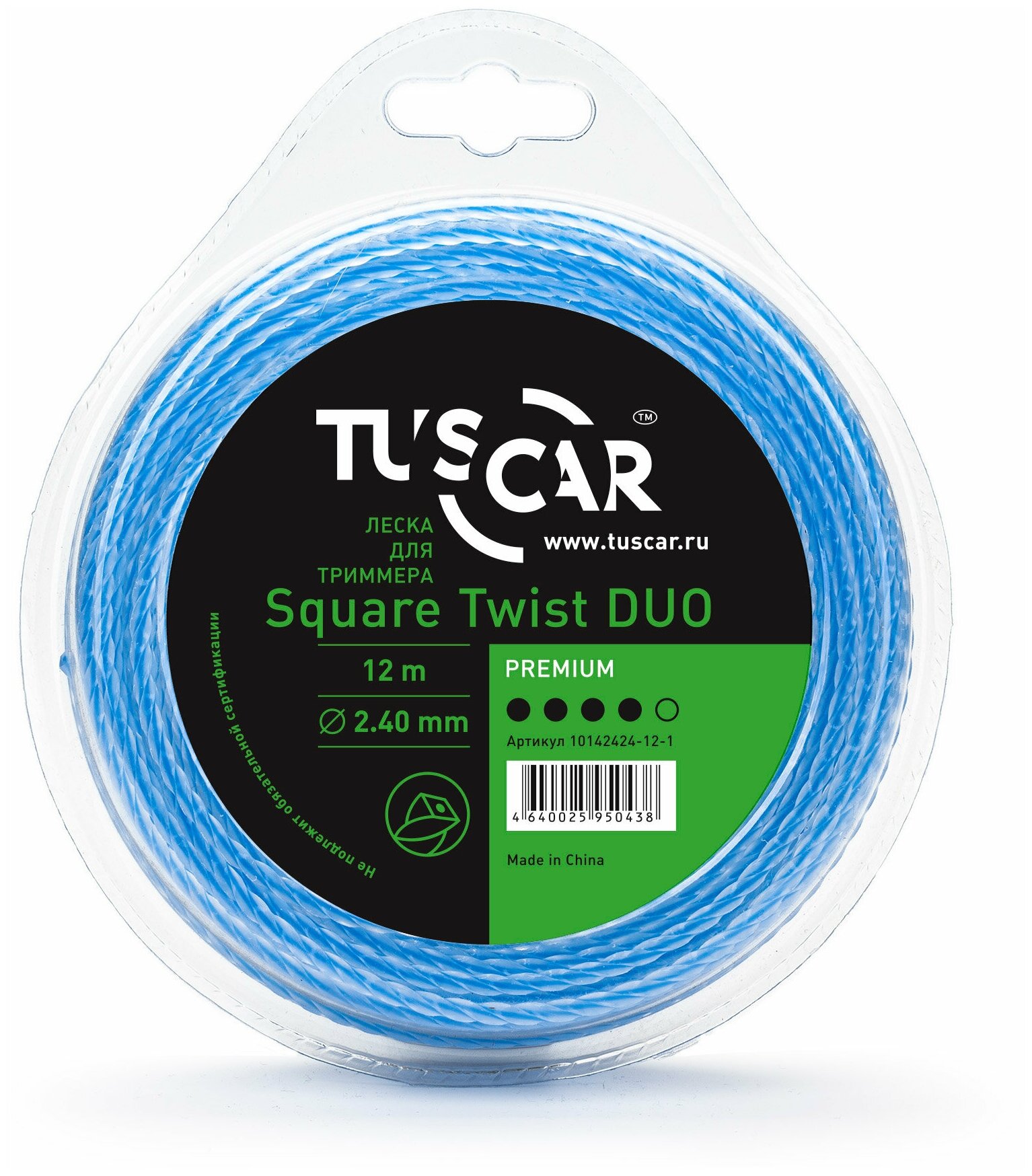 Леска для триммера TUSCAR Square Twist DUO Premium, 2.40мм* 12м