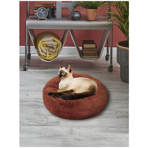 Пушистая лежанка d50 см +-5 см для средних кошек и собак цвет шоколадный артикул PNL60