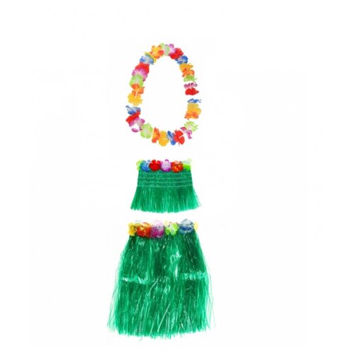 зеленая гавайская юбка 7677 Гавайская юбка зеленая 40 см, топ, ожерелье лея 96 см