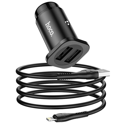 Автомобильное зарядное устройство HOCO NZ4 Wise с кабелем USB-Lightning, черный азу 2 usb 3 4a 18w qc3 0 z31 usb cable micro hoco черный