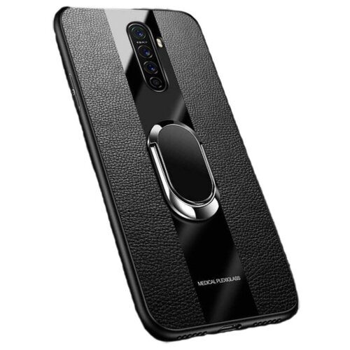 фото Чехол панель накладка mypads для redmi note 8 из качественного силикона с дизайном под кожу со стеклянной вставкой черная