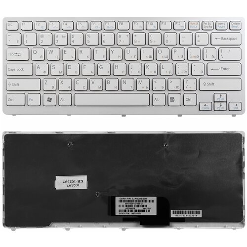 Клавиатура для ноутбука Sony Vaio VPC-CW VGN-CW Series Плоский Enter Белая С белой рамкой PN NSK-S7A0R 90000₽